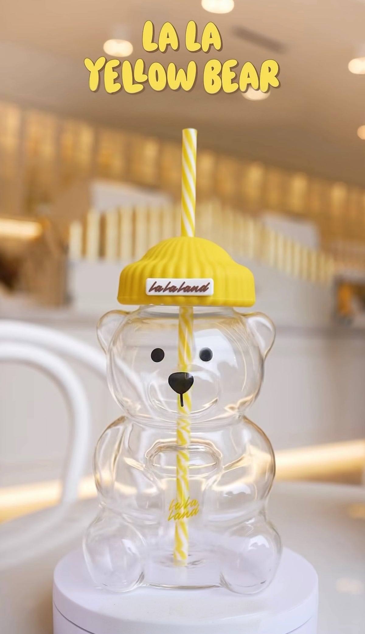 LALA Yellow Bear Glass Cup (Pre-order) - The Darling Style 