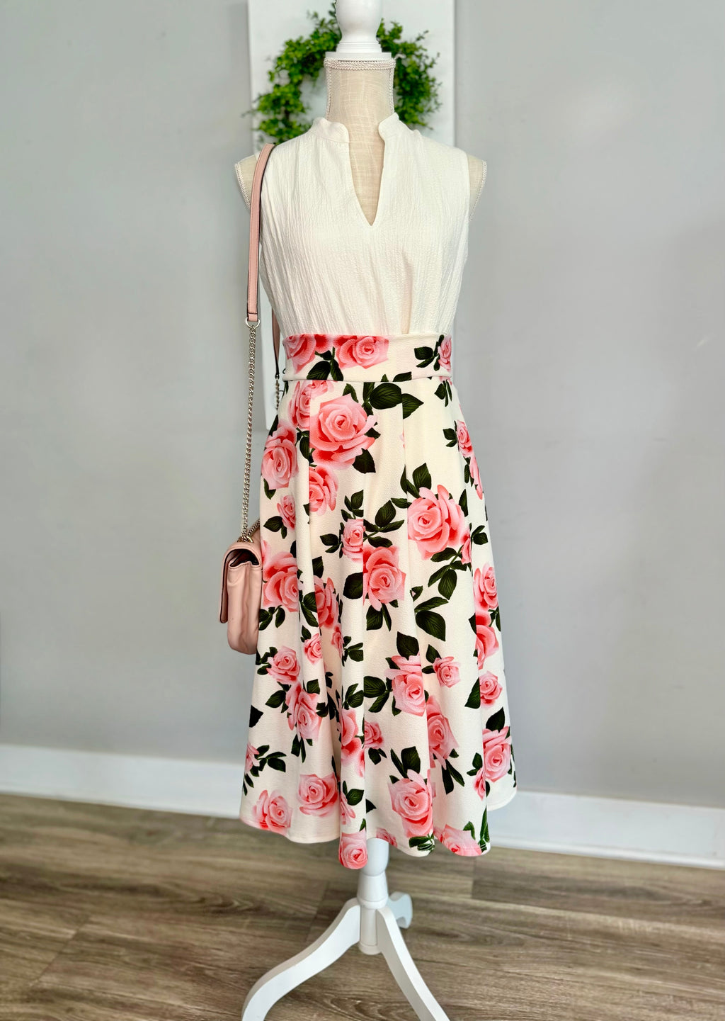 Emily Floral Midi Skirt - Pink/White