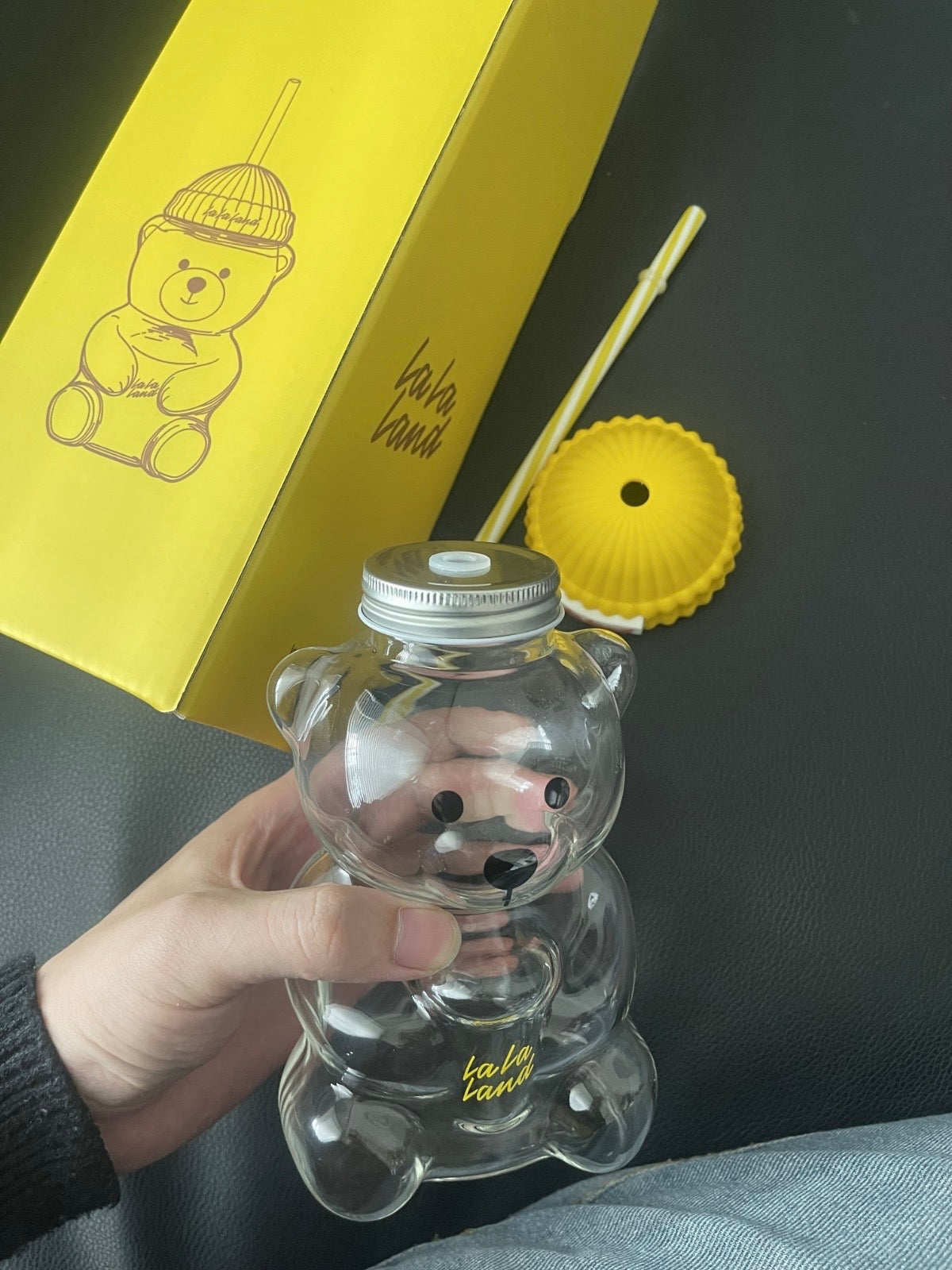 LALA Yellow Bear Glass Cup (Pre-order) - The Darling Style 