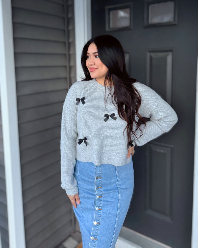 Darling Bow Sweater - Gray