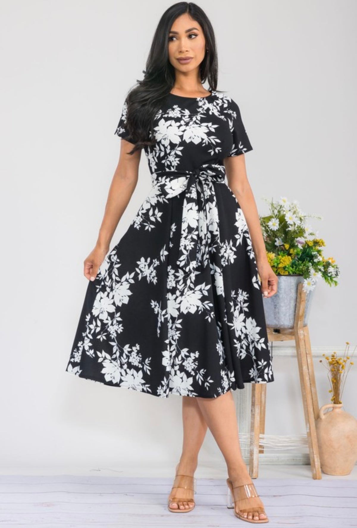 The Dalia Floral Dress - Black