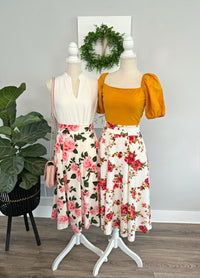 Demi Floral Midi Skirt - Red/White Mix