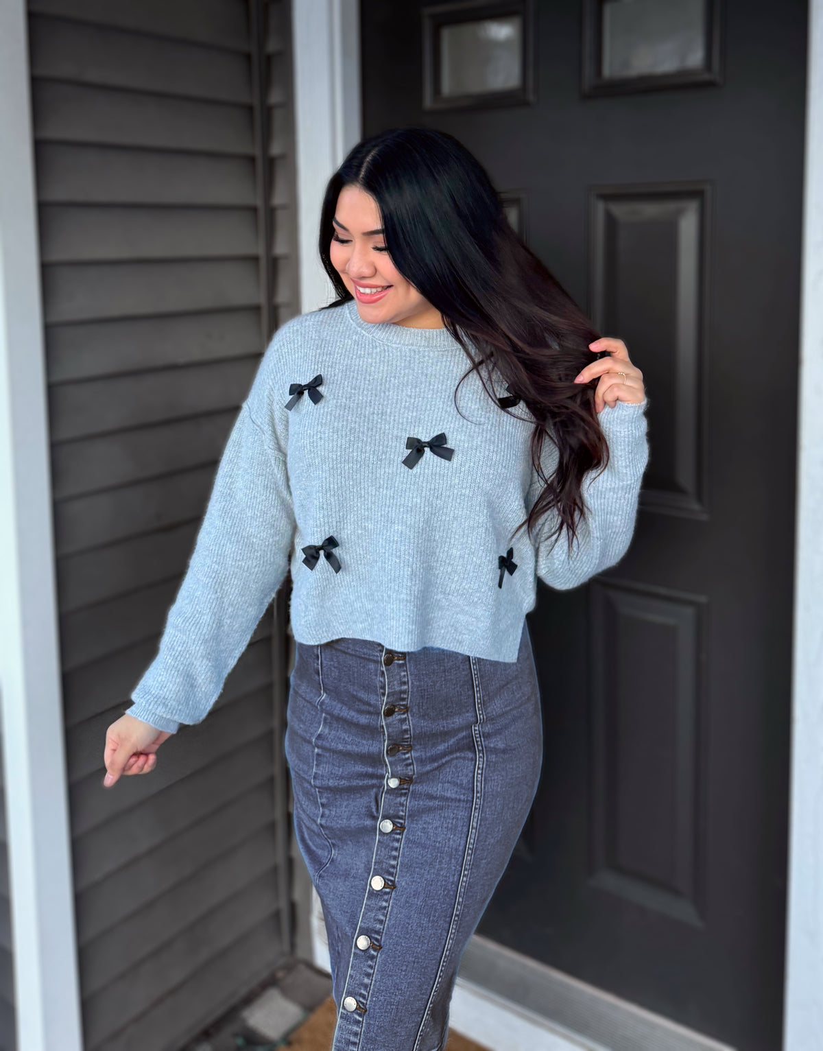 Darling Bow Sweater - Gray