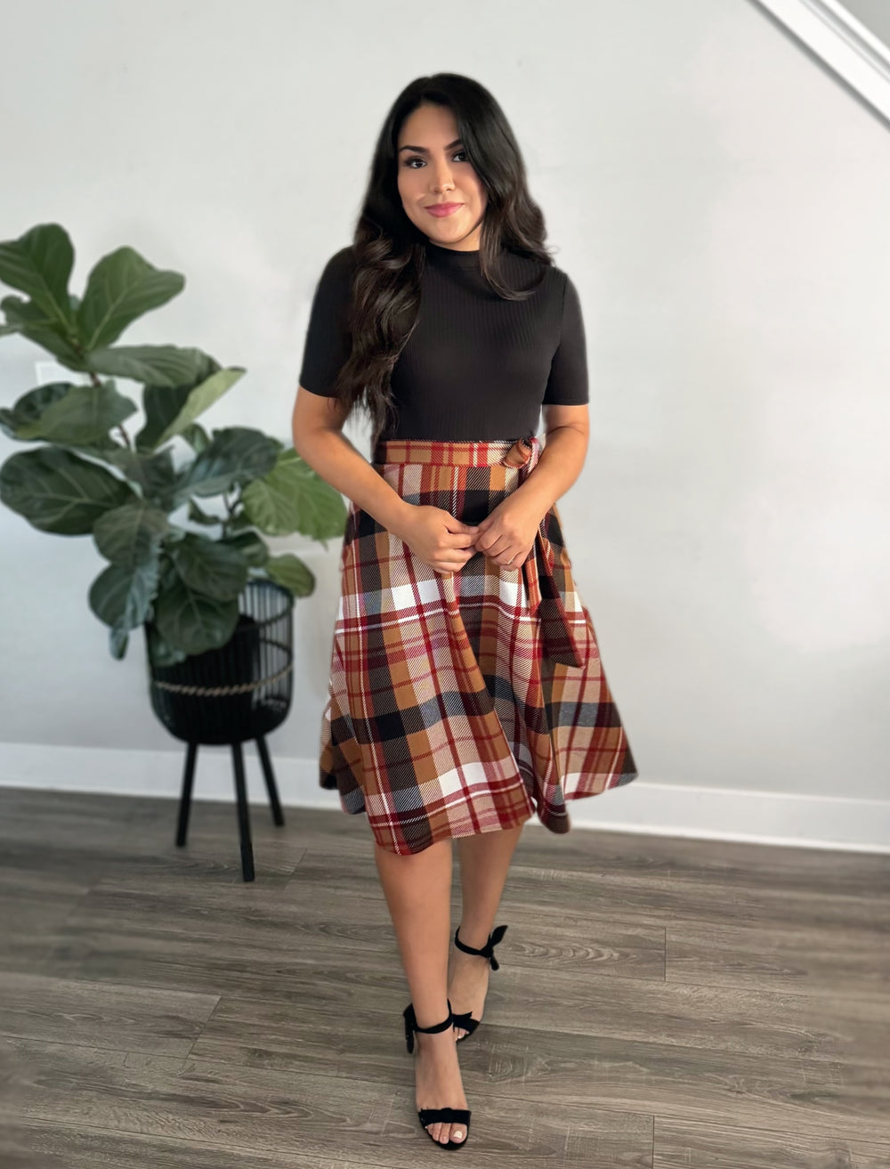 The Berlin Dress - Brown Plaid/Black S The Berlin Dress - Brown Plaid/Black S