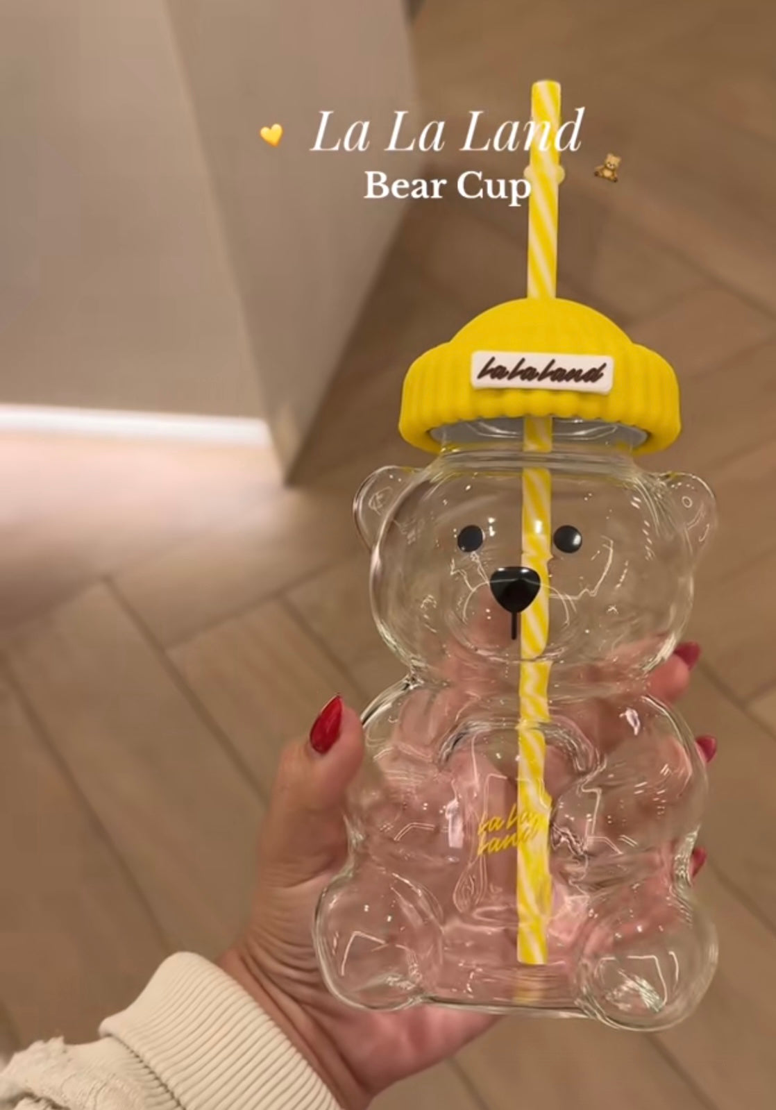 LALA Yellow Bear Glass Cup (Pre-order) - The Darling Style 