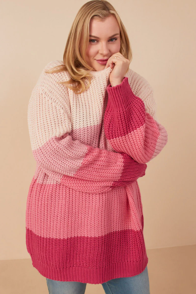 Season Of Love Pink Color-block Sweater