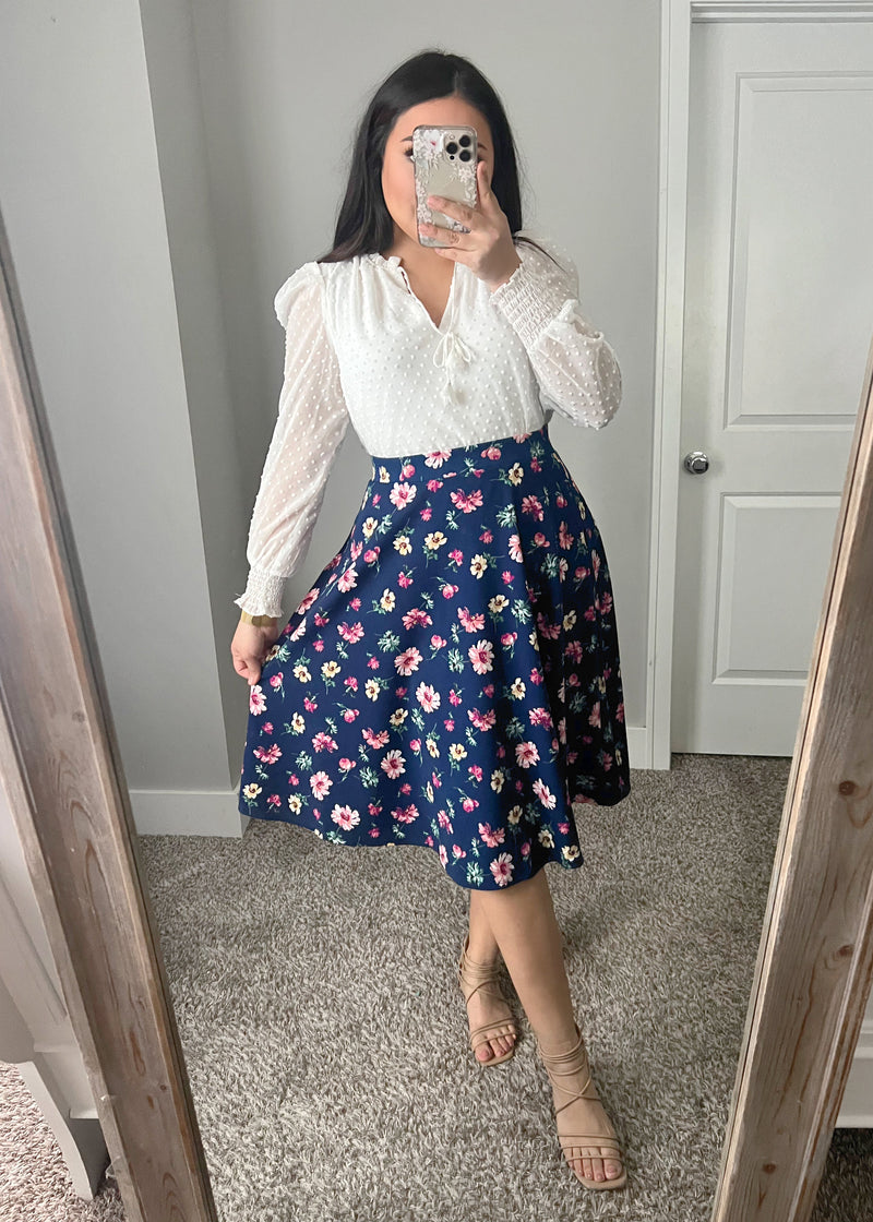 Melody Floral Skirt - Navy