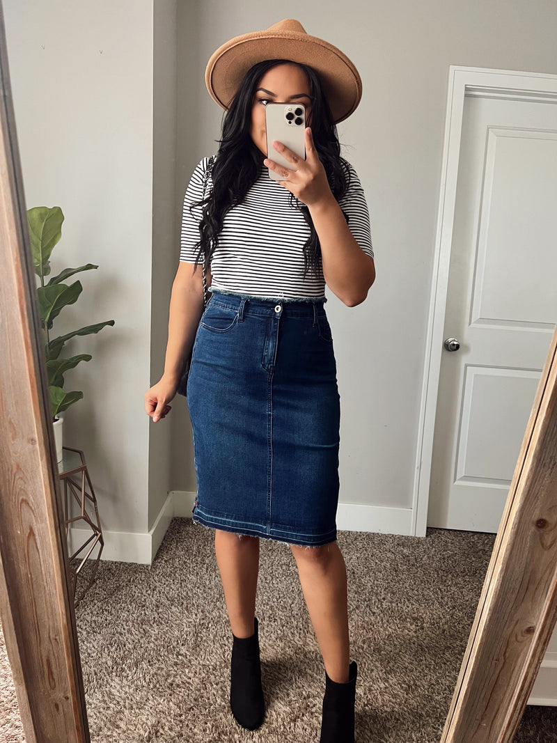 The Classic Everyday Skirt - In Dark Denim