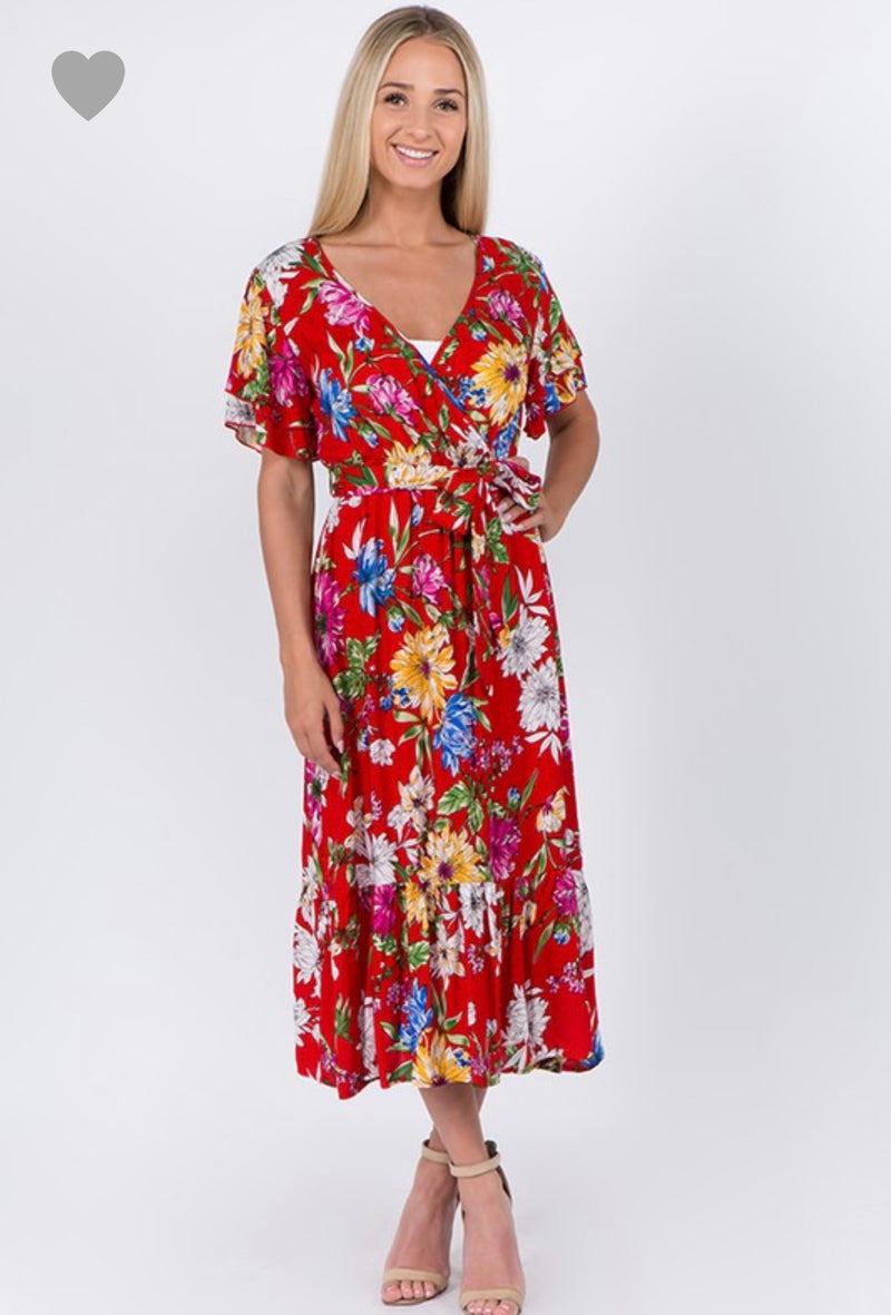 The Marilyn Dress - Red Floral - The Darling Style 